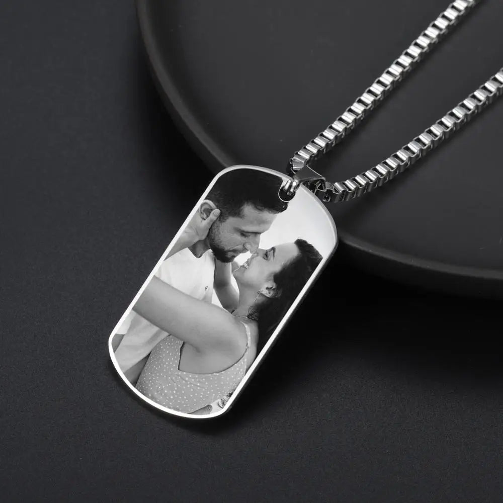 Custom Photo Necklace Personalized Engraved Dog Tag Pendant Optional message on back Groom Custom Necklaces With Picture