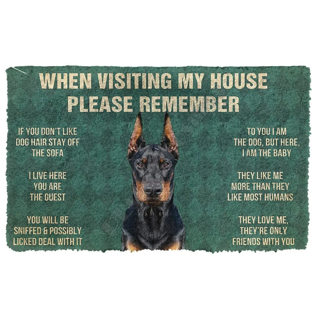 3D Please Remember Doberman Pinscher Dogs House Rules Doormat Non Slip Door Floor Mats Decor Porch Doormat