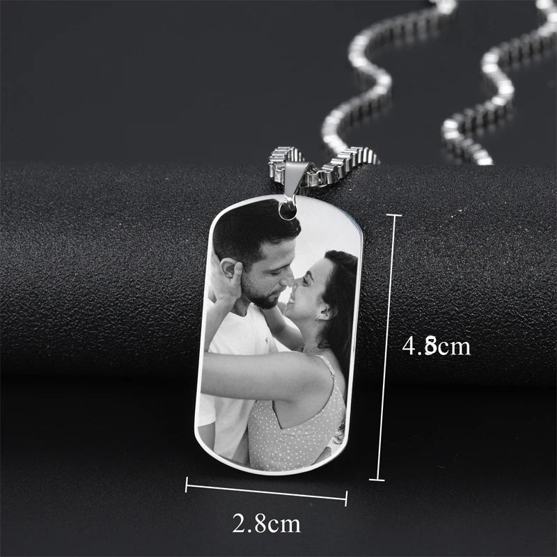 Custom Photo Necklace Personalized Engraved Dog Tag Pendant Optional message on back Groom Custom Necklaces With Picture