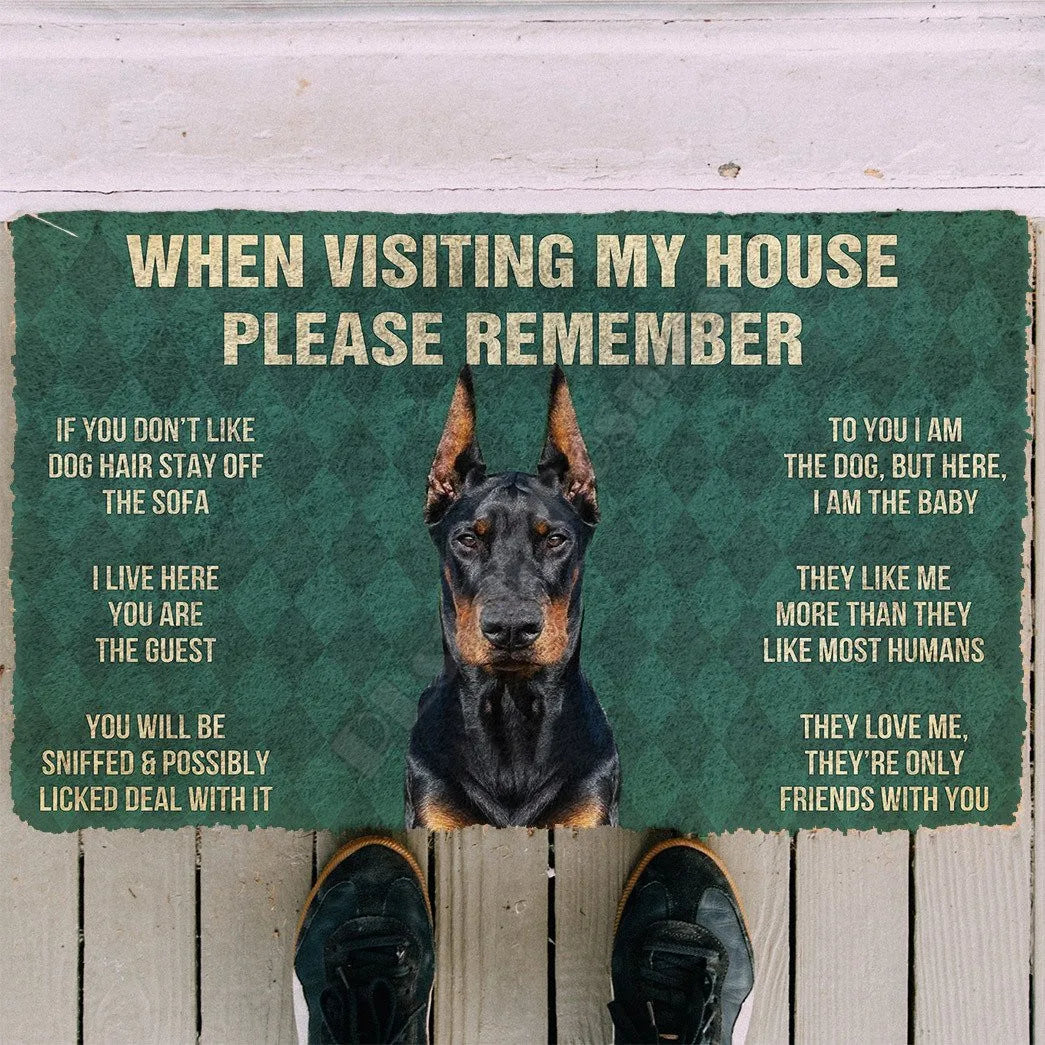 3D Please Remember Doberman Pinscher Dogs House Rules Doormat Non Slip Door Floor Mats Decor Porch Doormat