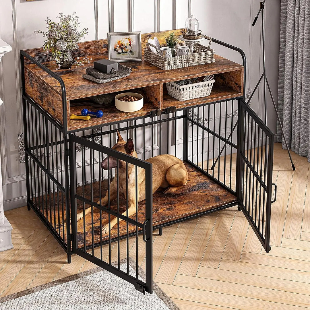 Large Furniture Dog Crate,Kennel Indoor, Wood Cage Table with Drawers Storage, Heavy Duty , Jaula para Perros,