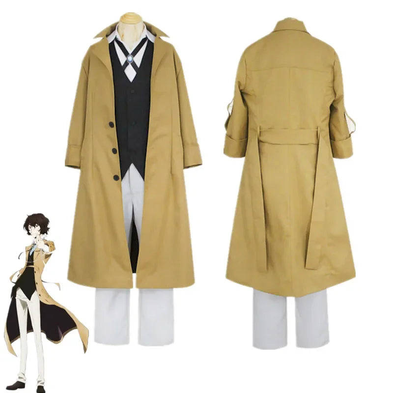 Anime Bungo Stray Dogs Dazai Osamu Cosplay Costume Long Jacket Coat Suit Adult Men Windbreaker Halloween Christmas Clothing