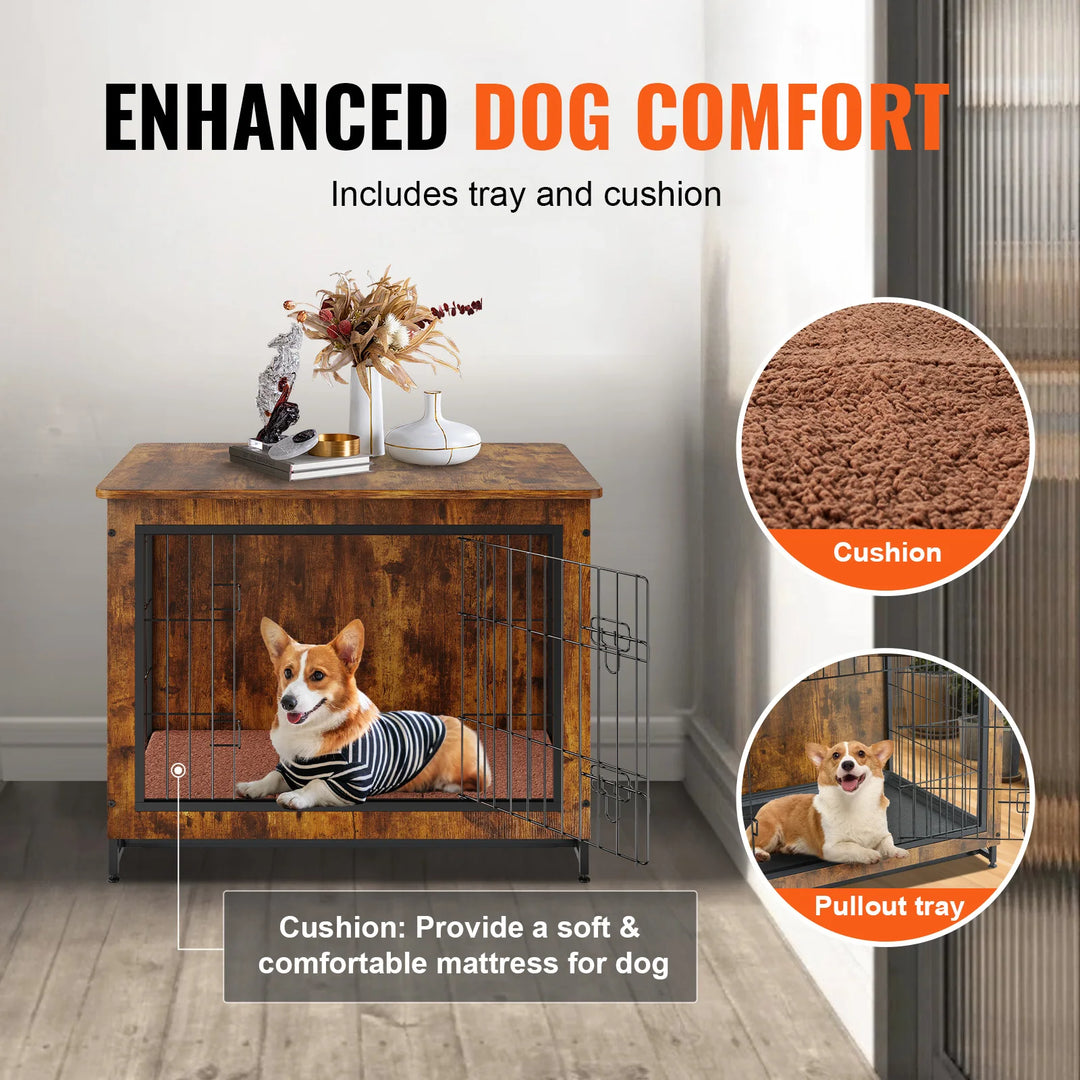 VEVOR Dog Crate Furniture 32in Wooden Double Doors Dog Crate W/Multi-Purpose Removable Tray Modern Dog Kennel Indoor Up to 45lbs