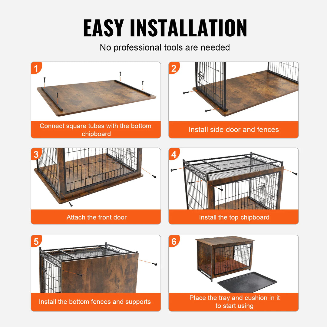 VEVOR Dog Crate Furniture 32in Wooden Double Doors Dog Crate W/Multi-Purpose Removable Tray Modern Dog Kennel Indoor Up to 45lbs