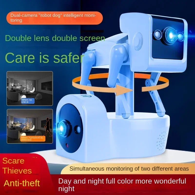 White Robot Dog Camera Dome Camera  Full APP AI Humanoid Detection Baby Monitor-EU Plug Color