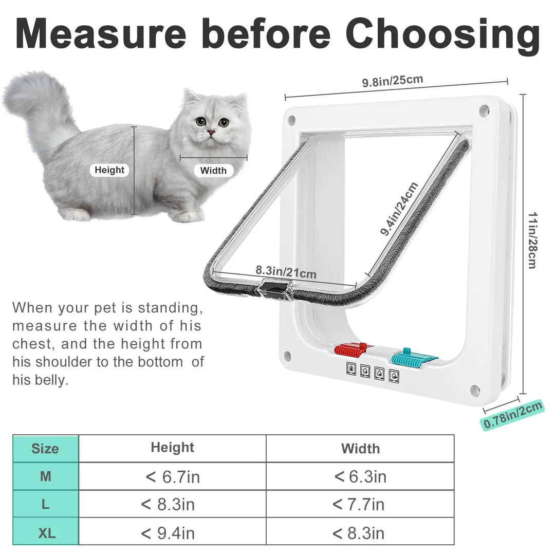 Cat Flap Door Magnetic Pet Door with 4 Way Lock for Cats Controllable ABS Plastic Gate Puppy Kitten Safety in&out Pet Doors Kit