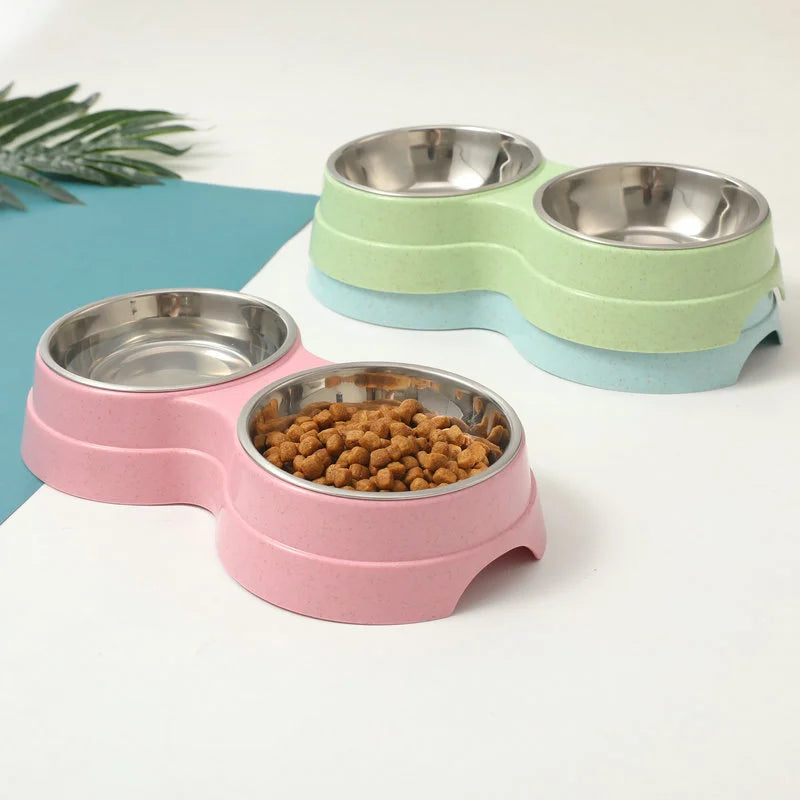 Stainless Steel Double Pet Bowls,Food and Water Feeder,Pet Drinking Feeder,Cat and Puppy Feeding Supplies, Small Dog Accessories