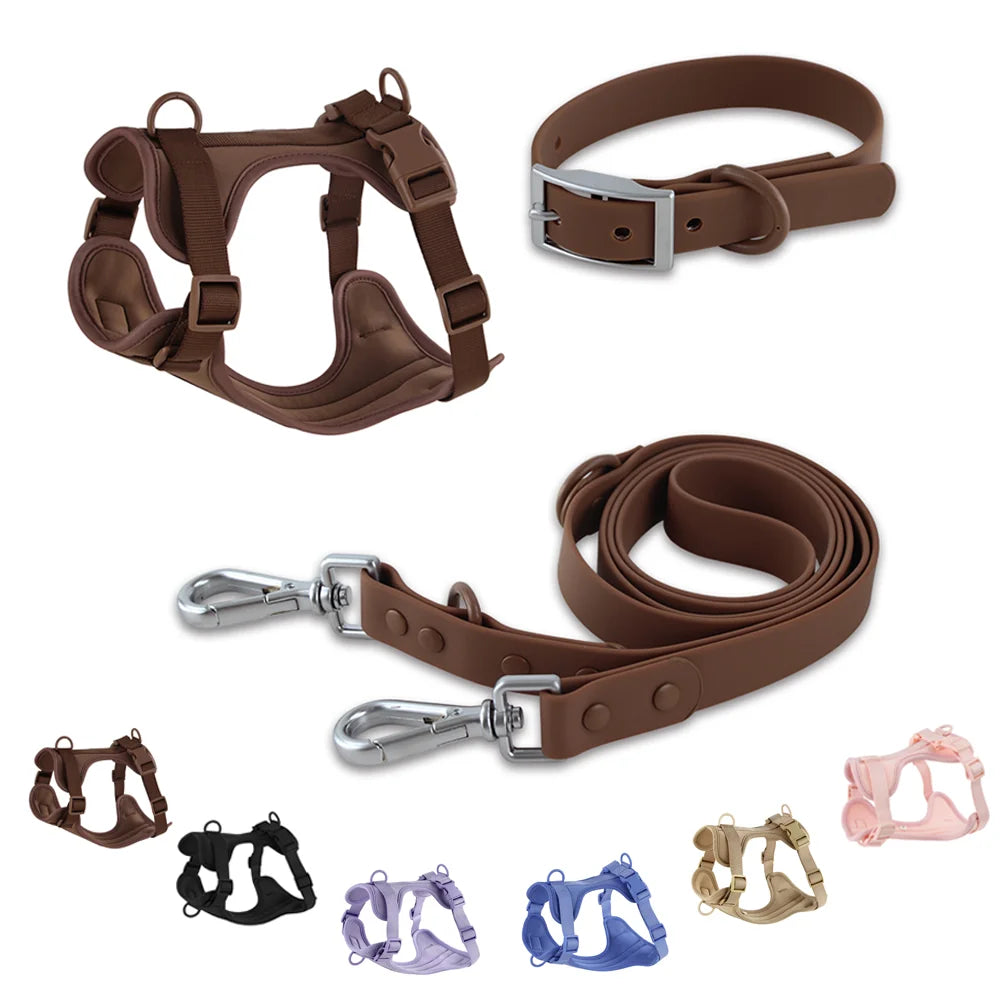 Double Dog Leash PVC Comfortable Dog Harness Adjustable Chest Strap Three-Piece Set Collars-f- Harnesses & Leashes Suit