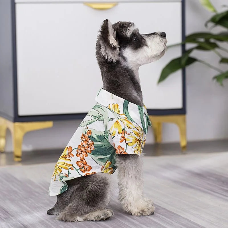 Summer Pet Dogs Cats Clothes Hawaiian Style Leaf Printed Beach Shirts for Puppy Medium Large Dog Chihuahua Costume Pet Clothing