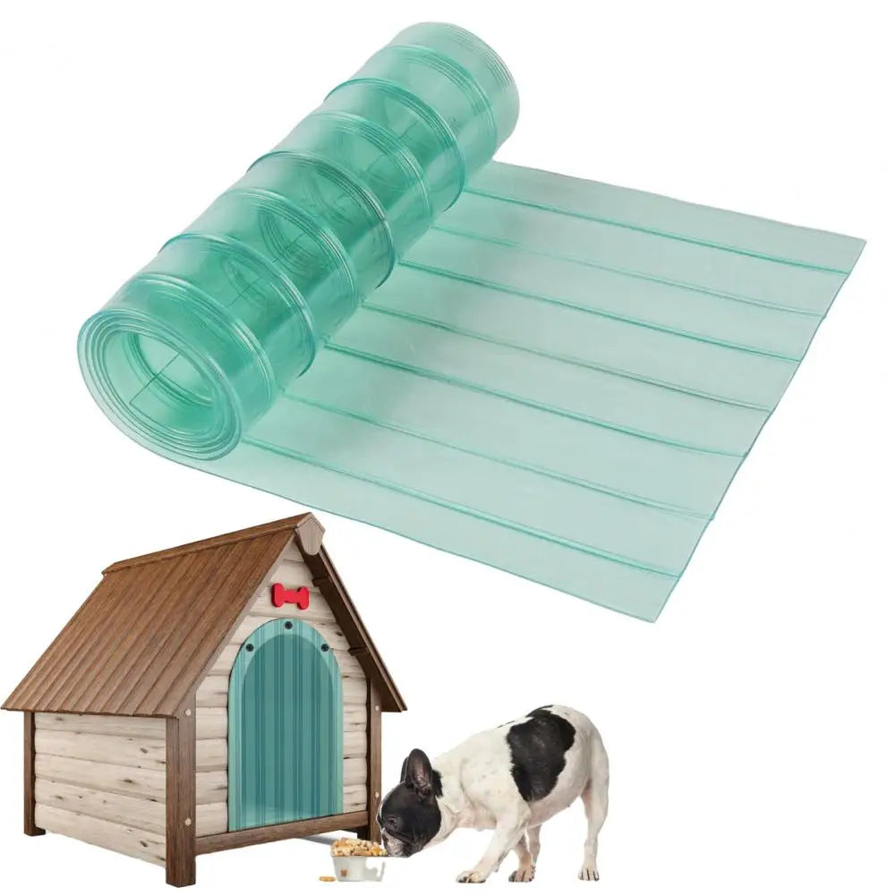 Pet House Door Panel Windproof Dustproof Waterproof Pet House Door Curtain Light Green Striped Transparent Soft Pvc for Keeping