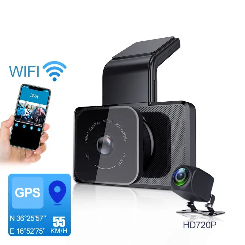 Car DVR Wifi GPS Dash Cam 2K Dash Camera Dual Lens Video Recorder With 24H Parking Monitoring Electronic Dog