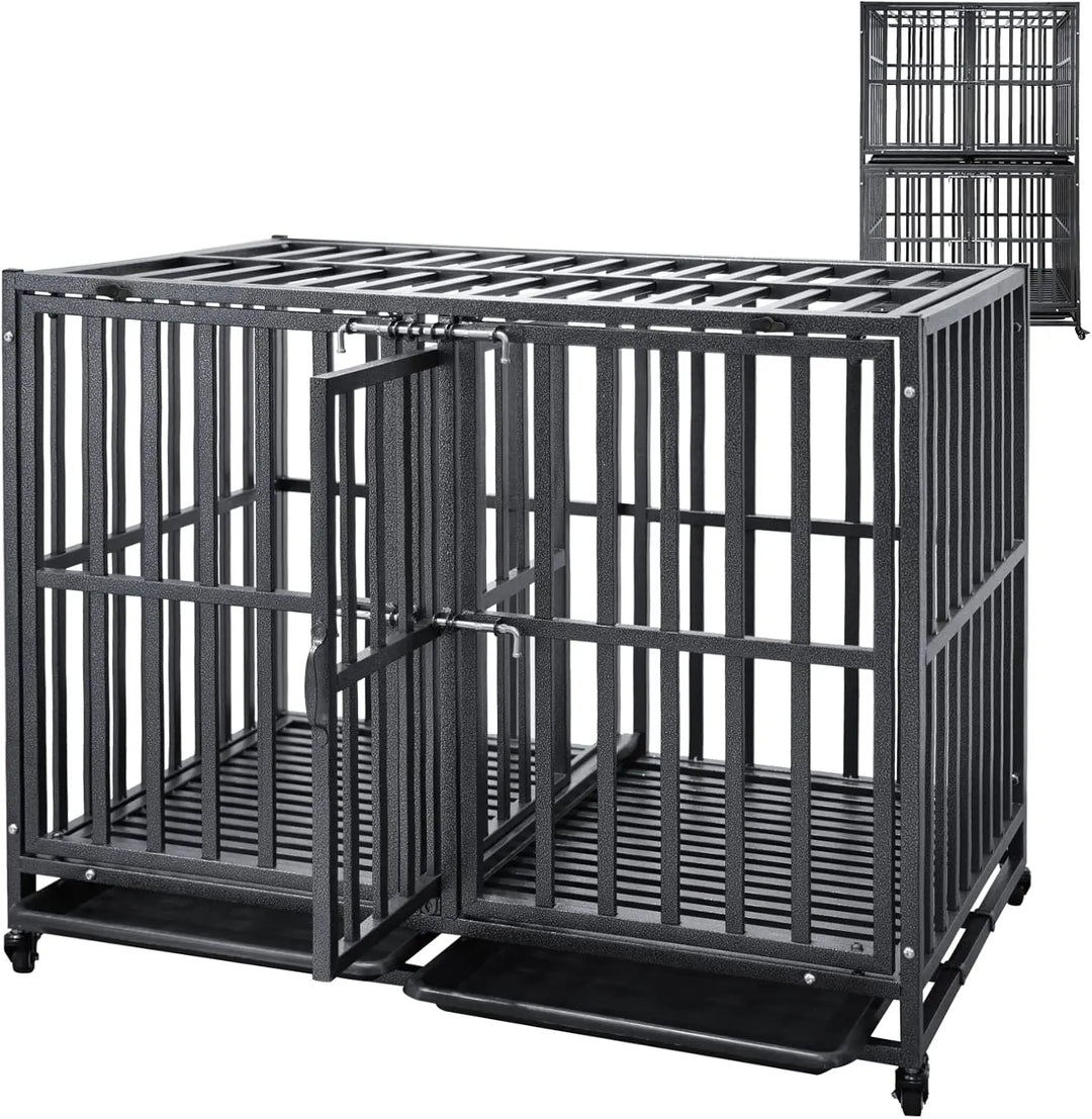 SMONTER Stackable Dog Crates with Divider- Heavy Duty Dog Cage and Kennel for 2 Small or Medium Dogs