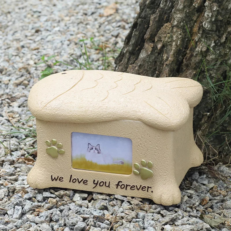 Creative Resin Creative Pet Dog Cinerary Casket with Photo Frame Kitten Puppy Animal Memorial Funeral Supplies Decorative Crafts