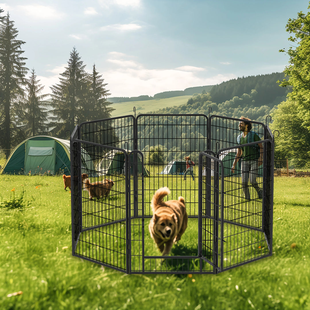 8pcs 40"H Dog Playpen, Heavy Duty Metal Playpen With Door for Medium & Large Dogs, Indoor & Outdoor Use, Portable Dog Fence