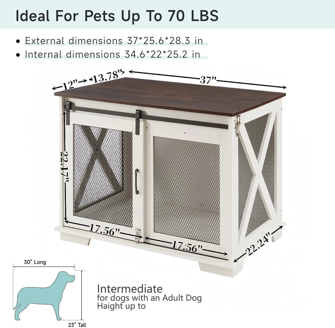 Furniture Style Dog Crate End Table with Sliding Barn Door for Medium Dogs Indoor Dog Kennel Furniture, Flip Top Dog Crate