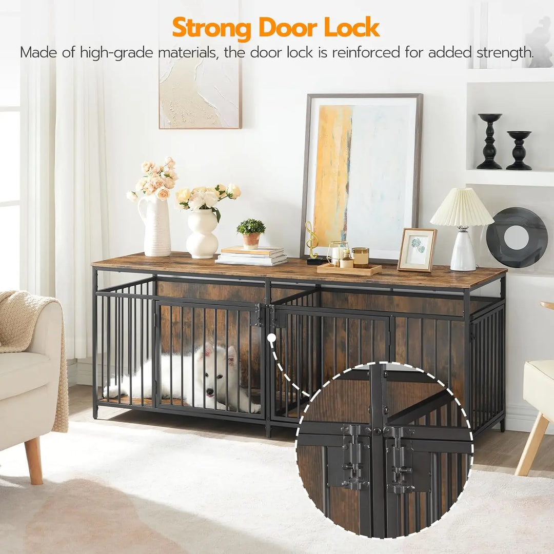 Stackable 2 Doors Large Dogs Kennel Wooden Heavy Duty Dog Cage Crate End Table Wood Pet House Furniture Indoor for 2 Large Dogs