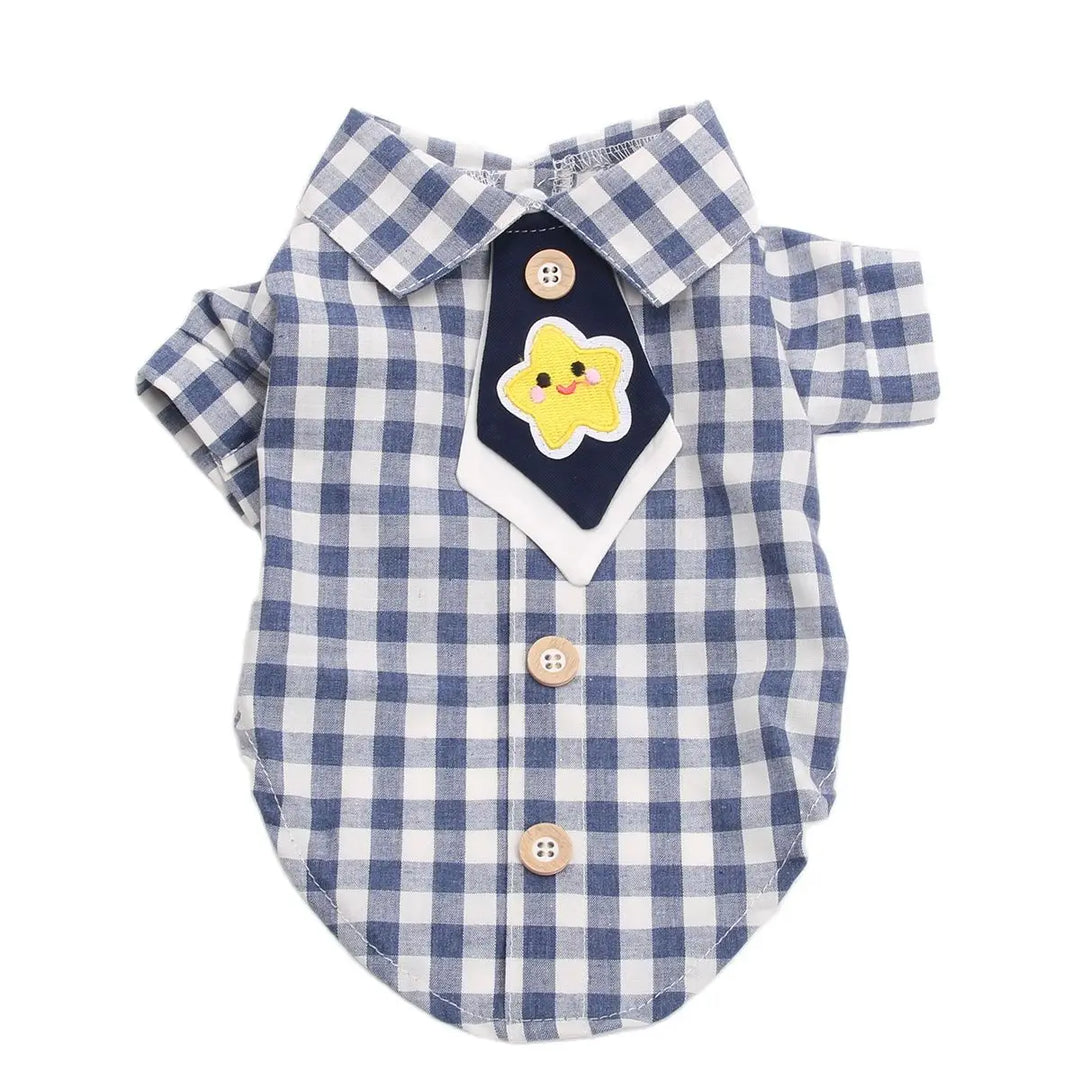 Boy Dog Cat Shirt Plaid&Necktie Tie Design Pet Puppy Blouse Spring/Summer Clothing Apparel