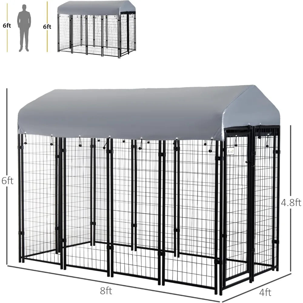 8'x 4x 6 Dog Playpen Outdoor, Dog Kennel Dog Exercise Pen with Lockable Door, Water-Resistant Canopy, for Medium and Large