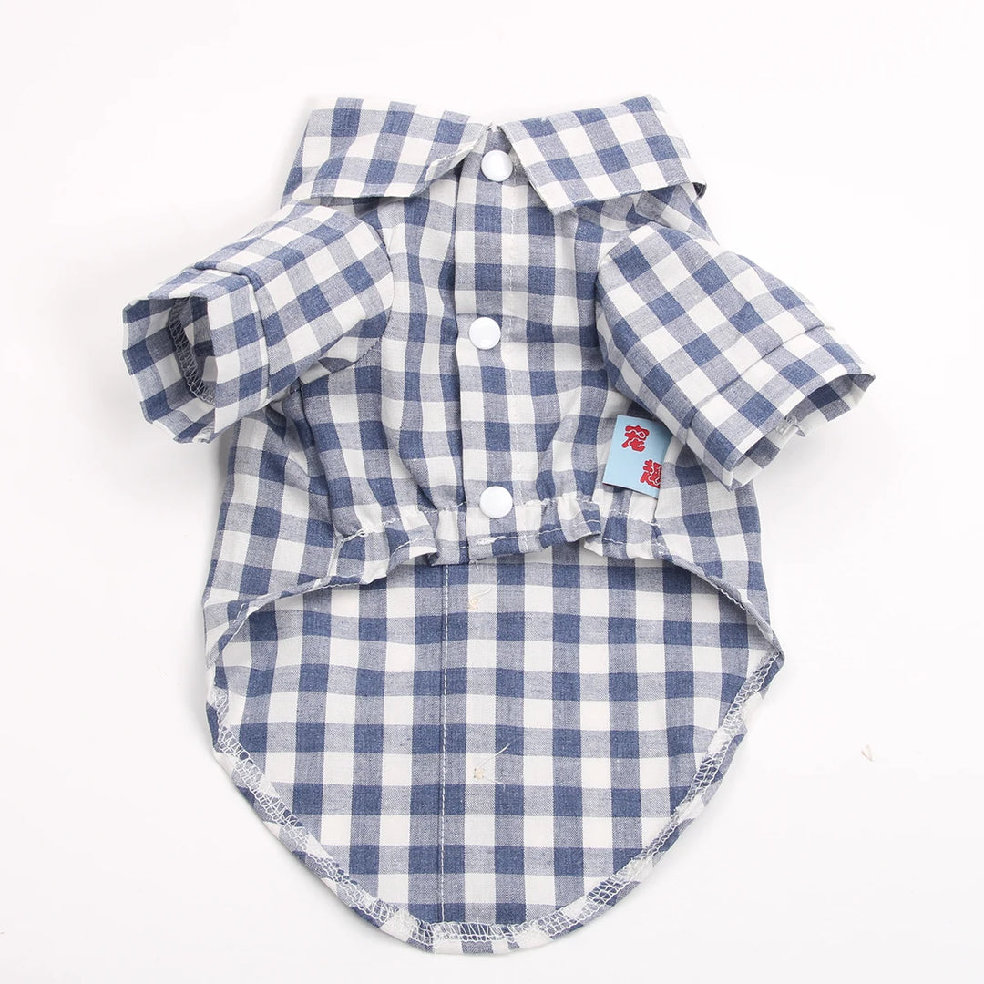 Boy Dog Cat Shirt Plaid&Necktie Tie Design Pet Puppy Blouse Spring/Summer Clothing Apparel