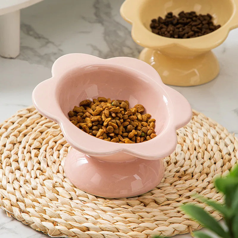 Ceramic Cat Bowl Sunflower Shape Dog Puppy Feeder Feeding and Eating Food Water Elevated Raised Dish for Cats Pet Supplies