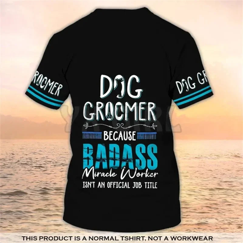 2024 Summer Dog Groomer T-shirt, Grooming Custom Shirts Pet Salon Uniform Black shirt for men and women