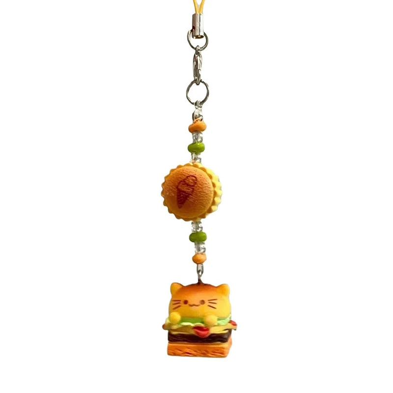 3D Food Cute Hamburger Dog Cat Phone Charms Cute Flocking Animal Koala Duck Elephant Keychain Bag Pendant Camera Decorations