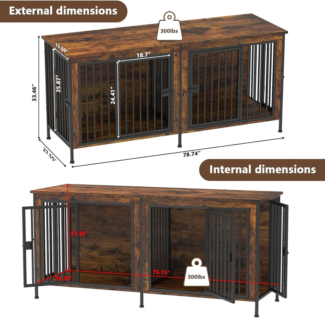 Wholesale Customization Extra Large Furniture Wooden And Iron Dog Crate Tv Stand Large Dog Cage Furniture For 2 Dogs