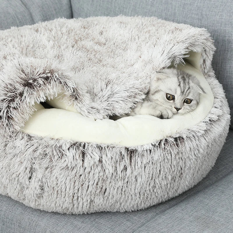 Plush Pet Cat Bed Round Cat Cushion Cat House 2 In 1 Warm Cat Basket Pet Sleep Bag Cat Nest Kennel For Small Dog Cat dog bed