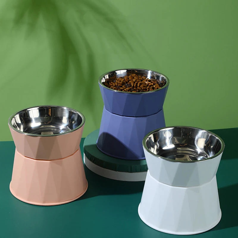 Non-slip Crash Elevated Cat Dog Bowl Raised Stainless Steel Cat Food Bowls Safeguard Neck Puppy Cat Feeding Supplies