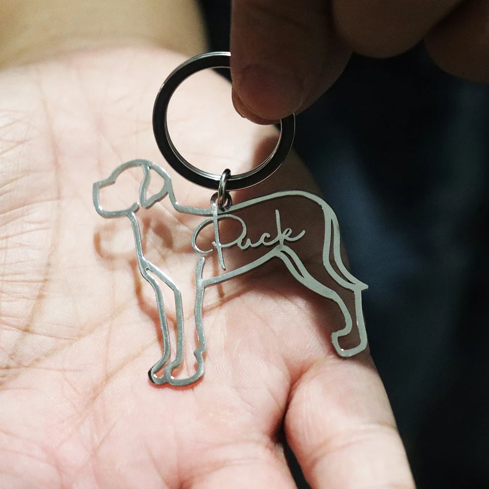 Custom Pet Name Keychains Dog Breed Silhouette Keyring Personalized Keychain for Men Memorial Gift for Loss of Dog Men Jewelry