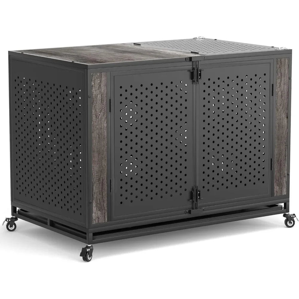 48" Heavy Duty Dog Crate Furniture for Extra Large Dogs, Enclosed Design with 0.5 inch Holes, Indestructible Metal Kennel