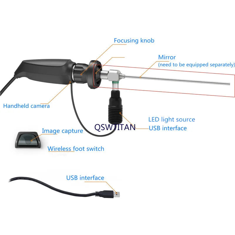 Handheld Portable Endoscope camera 2K ENT Endoscope USB interface with LED Light source