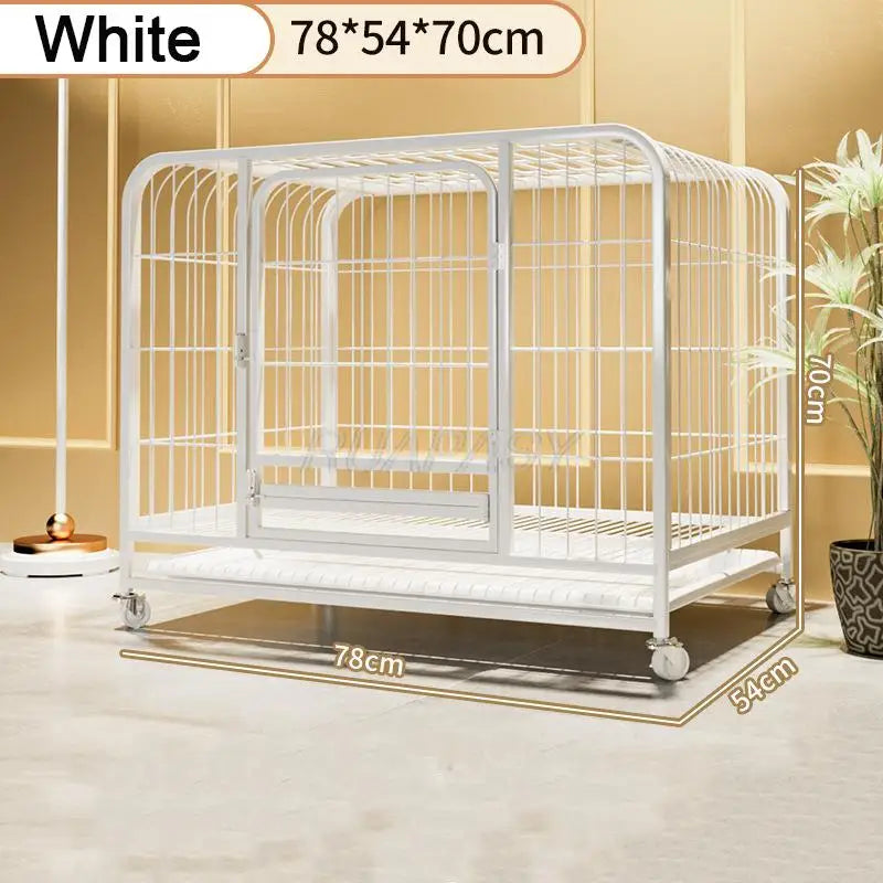 Dog Crate Furniture with Door Metal Pet Dog Cages House with Leak-Proof Pan Removable Tray Floor Protecting Kennel on Wheels