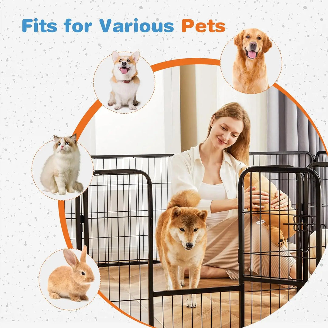 Indoor - Pet Fence Exercise Pen for Yard Gate 16 Panels Foldable Puppy Playpens with Doors Metal Dog Pen