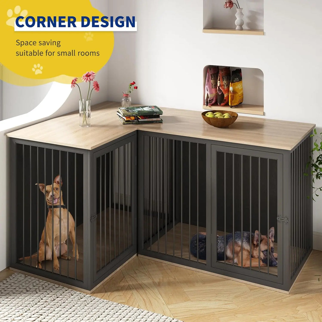 80.7" Large Dog Kennel Furniture with Dividers and Double Doors, All Steel Frame Double Dog Crate, 43.3" L X 23.6" W X 31.5" H