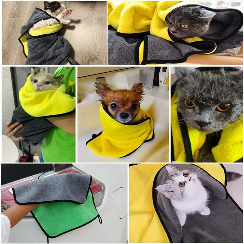 Pet Towel Quick Dry Dog Towel Bath Robe Soft Fiber Absorbent Cat Bath Towel Convenient Pet Cleaning Washcloth Pet Accessories