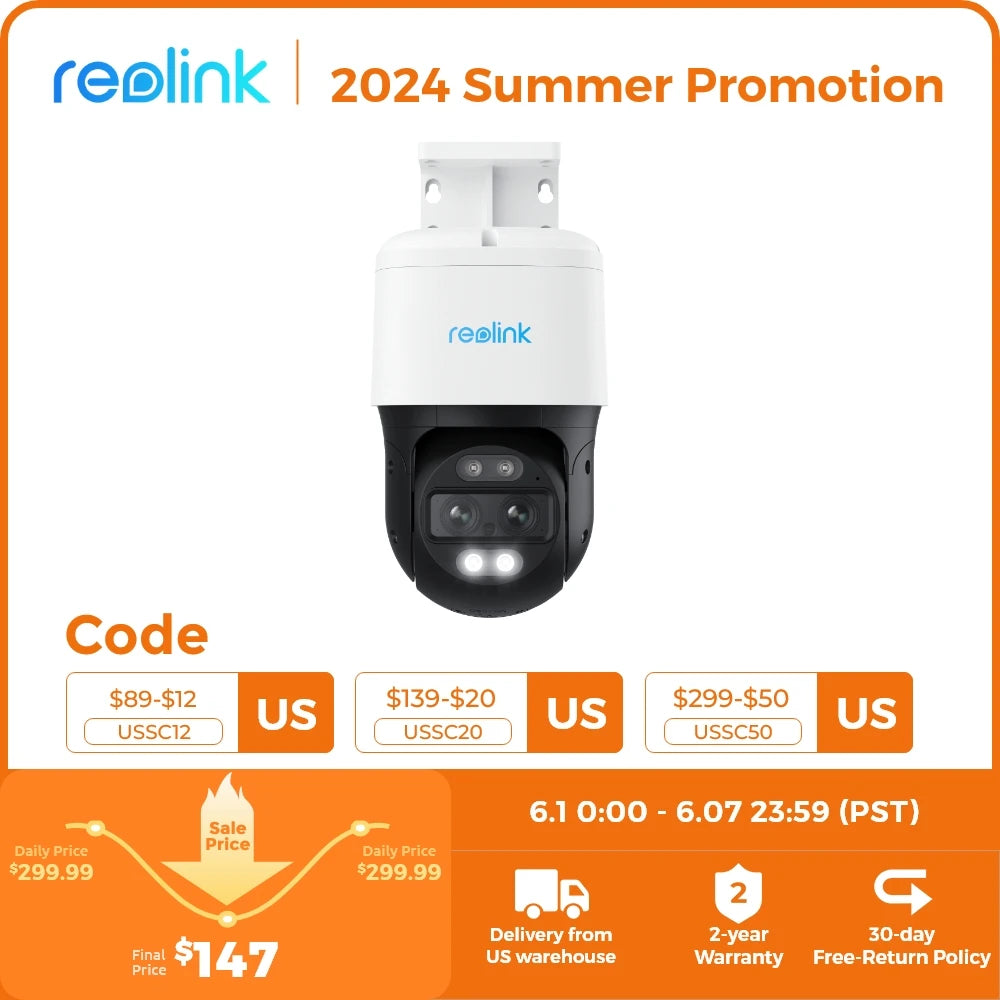 Reolink TrackMix Series Poe & WiFi Camera 4k Dual Lens PTZ Auto Tracking Outdoor Pet Car Human Detection 8MP IP Security Camera