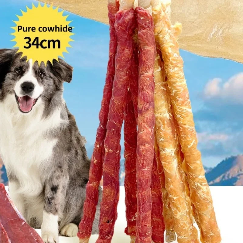 6pcs Pet Food Dog Snacks Molar Teeth Cleansing Cowhide Stick 34cm Dog Molar Stick Chicken Duck Rawhide Stick Pet Dry Food