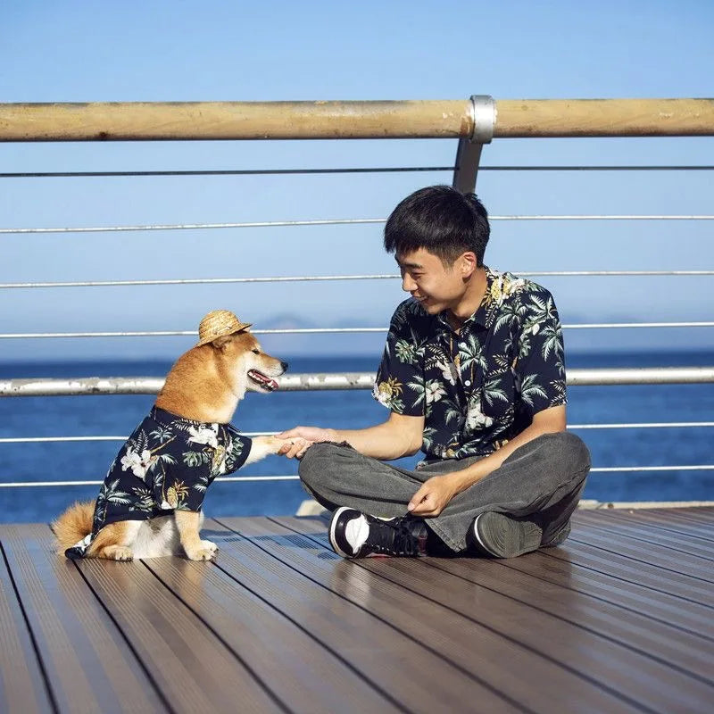 Summer Pet Dogs Cats Clothes Hawaiian Style Leaf Printed Beach Shirts for Puppy Medium Large Dog Chihuahua Costume Pet Clothing