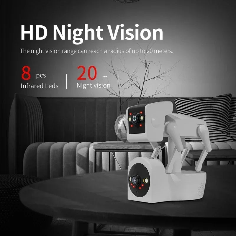 White Robot Dog Camera Full APP  Dome Camera Yoosee AI Humanoid Detection Baby Monitor-EU Plug Color PTZ IP