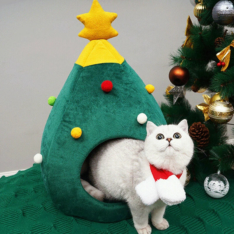 Pet Cat Bed Christmas Comfortable Pet Bed Christmas Tree Winter Warm Pets Nest Cat House Mat Dog Bed For Cats Litter Kennel Home