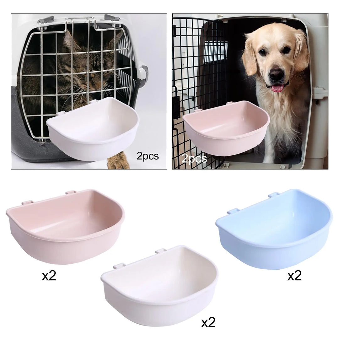 2x Pet Crate Hanging Bowls Travel Pet Carrier Bowl Slow Feeding Drink Water Bowl for Kitty Kitten Small Dogs Puppy Guinea Pigs