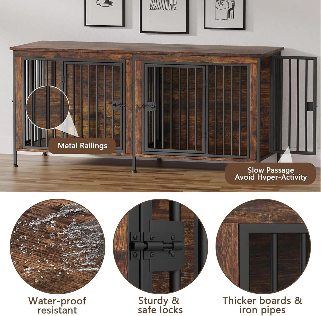 Wholesale Customization Extra Large Furniture Wooden And Iron Dog Crate Tv Stand Large Dog Cage Furniture For 2 Dogs