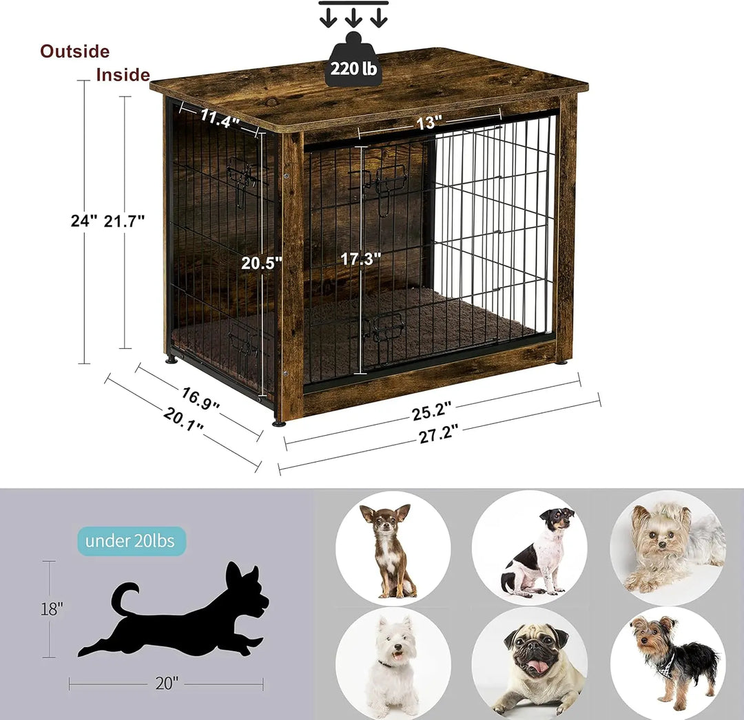 Crate Furniture with Cushion, Wooden Crate with Double Doors,  Furniture, Dog Kennel Indoor for Small/Medium/