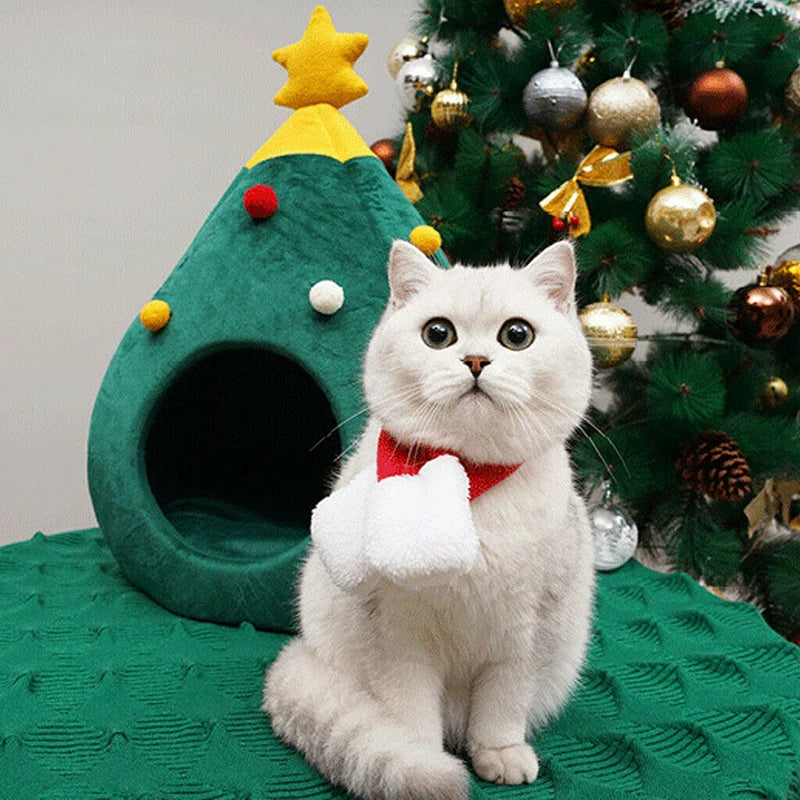 Pet Cat Bed Christmas Comfortable Pet Bed Christmas Tree Winter Warm Pets Nest Cat House Mat Dog Bed For Cats Litter Kennel Home