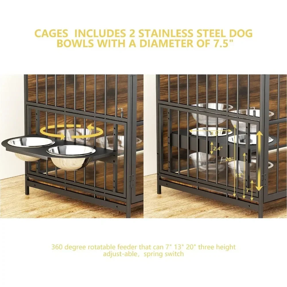 Dog Crate Furniture-Style Cages for Large Dogs Indoor Heavy Duty Super Sturdy Dog Kennels with 2 Stainless Steel Bowls