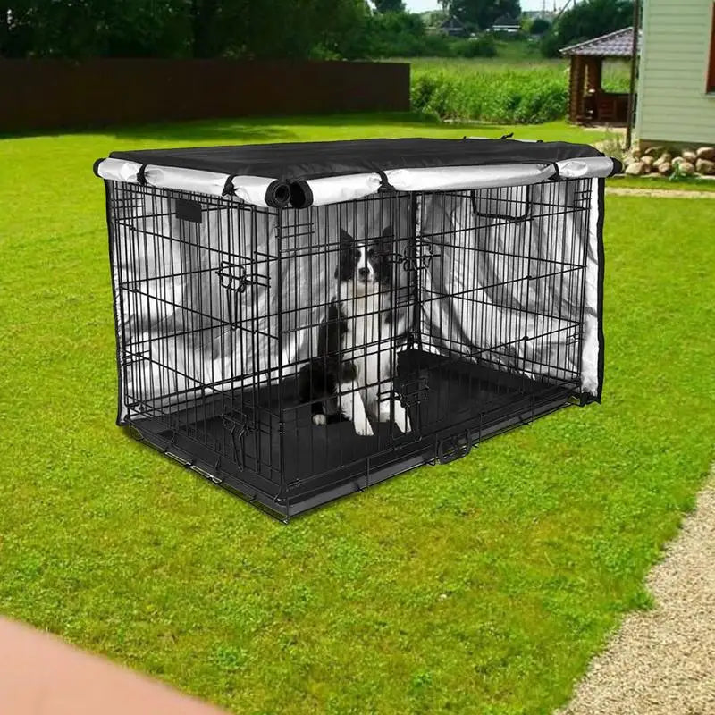 Dog Crate Cover Silver Coated Private Cloth Crate Cover Breathable Double Door Cage Cover Crate Cover with Ventilation Window