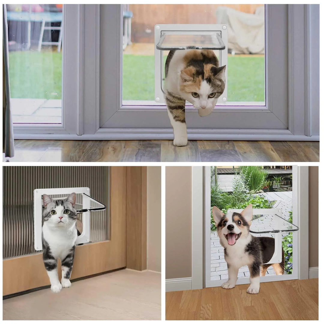 Cat Flap Door Magnetic Pet Door with 4 Way Lock for Cats Controllable ABS Plastic Gate Puppy Kitten Safety in&out Pet Doors Kit