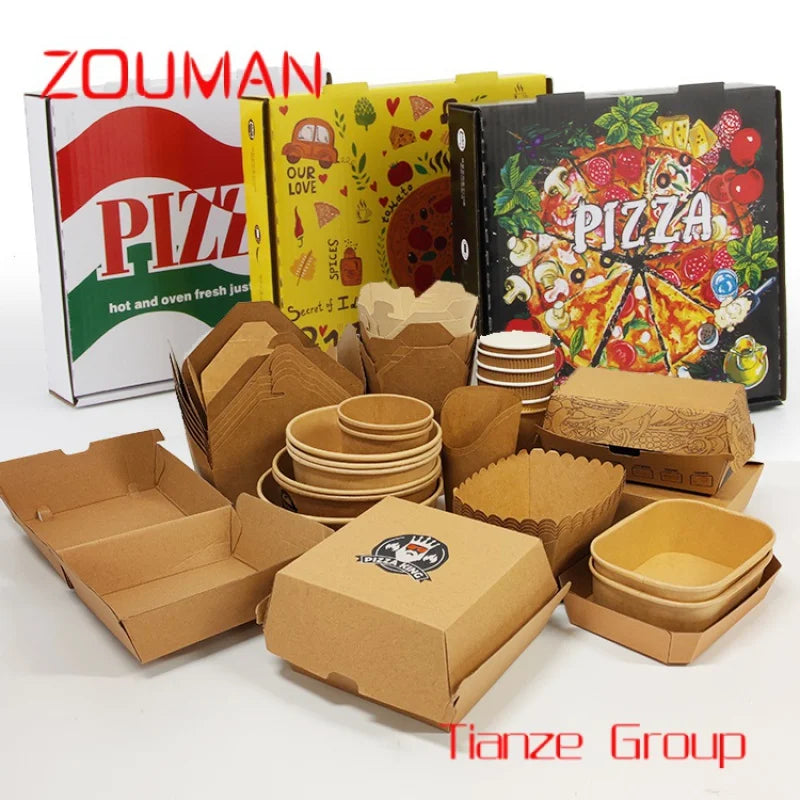 Custom , Custom Design Logo Disposable Cardboard Kraft Fast Food Lunch Fries Hot Dog Pizza Hamburger Chicken Burger Packaging Pa