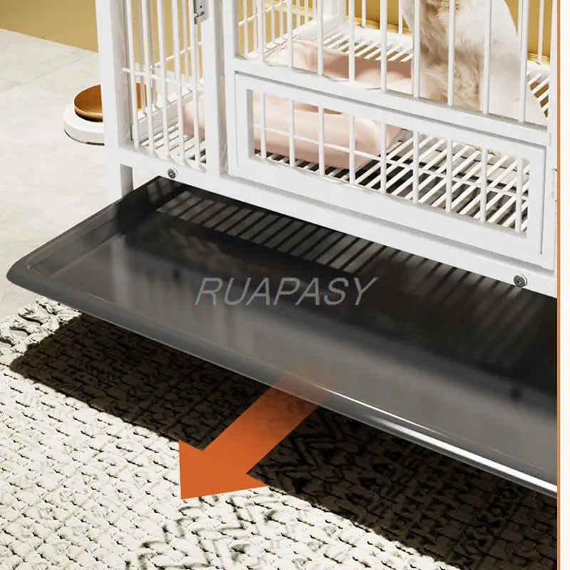 Dog Crate Furniture with Door Metal Pet Dog Cages House with Leak-Proof Pan Removable Tray Floor Protecting Kennel on Wheels